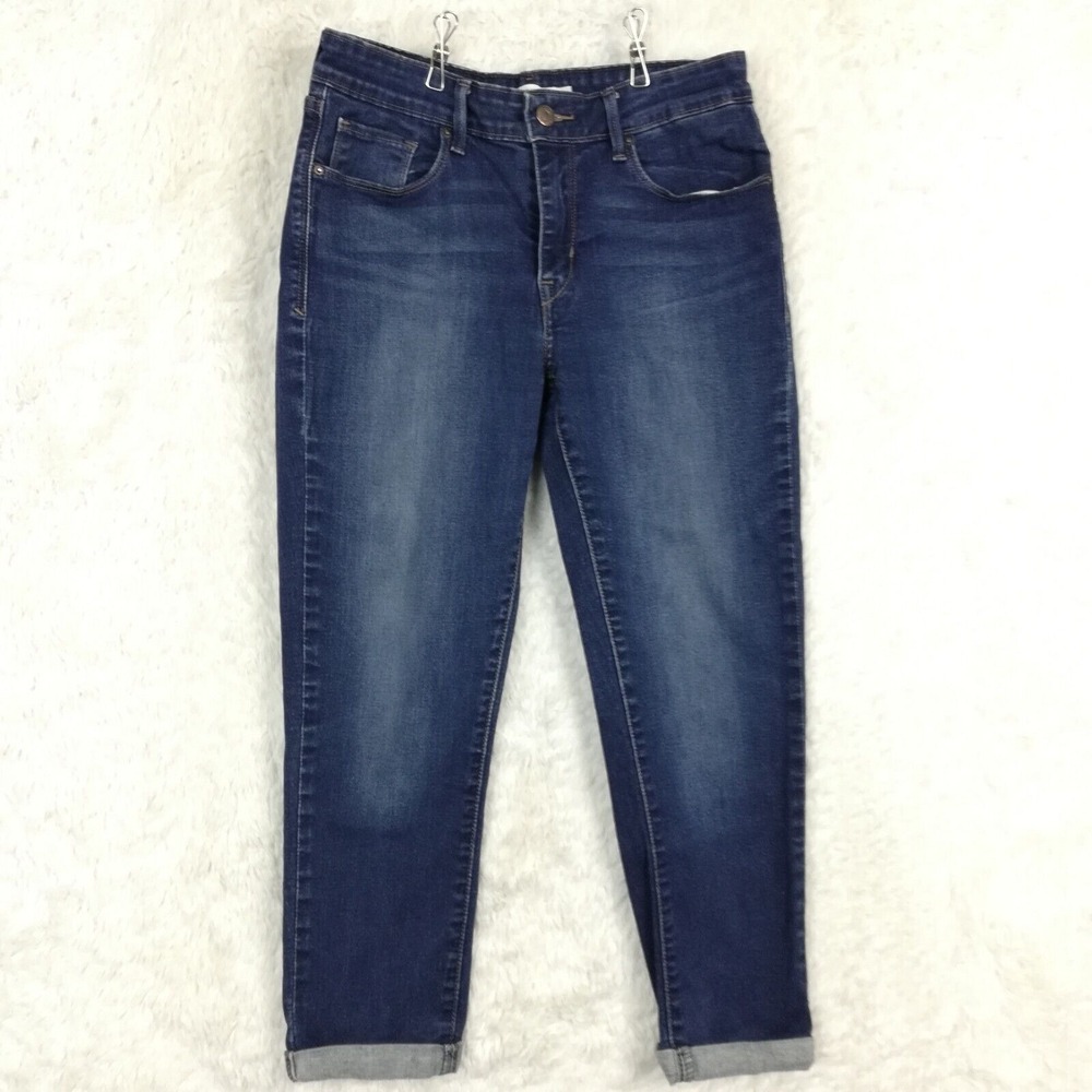 Levi's Womens Jeans Mid Rise Skinny‎ Blue Denim Cuffed Whiskering Medium Wash 30